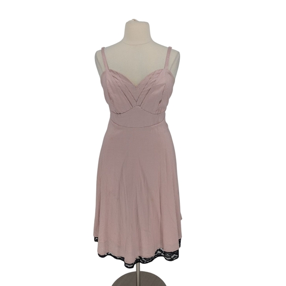 01474 Torrid Polka Dot Lace Trim A Line Dress Pink Black Size 12 retro preppy - Picture 1 of 10